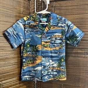 RJC Made in Hawaii Military Planes Tropical Blue Hawaiian Shirt, size 4 kids